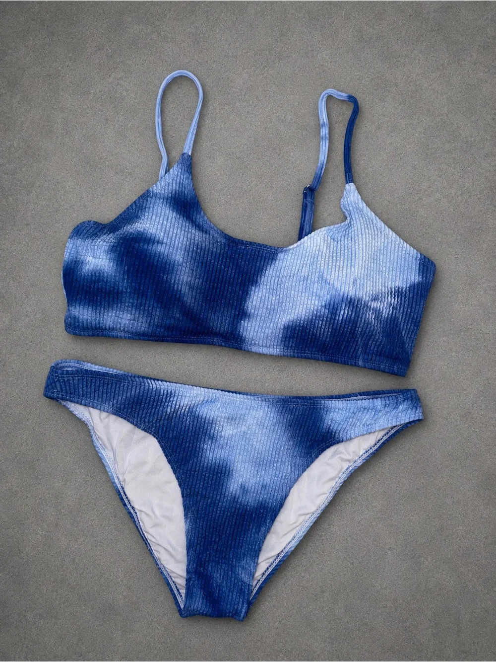 Fanuerg Womens Ribbed Bikini Set - Blue Tie Dye